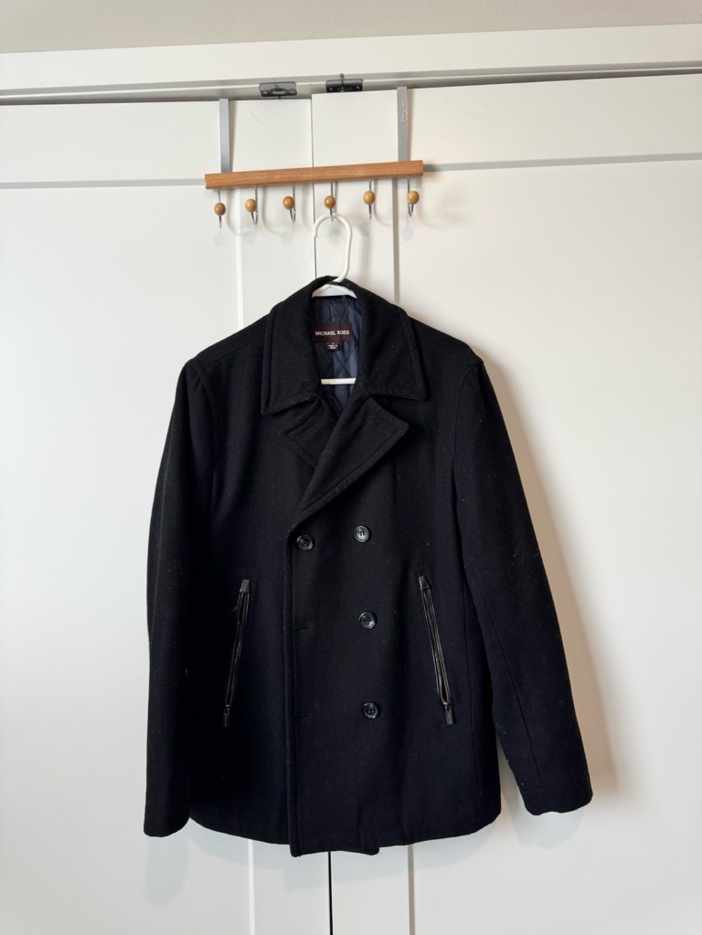 Michael Kors Black Double-Breasted Wool Peacoat